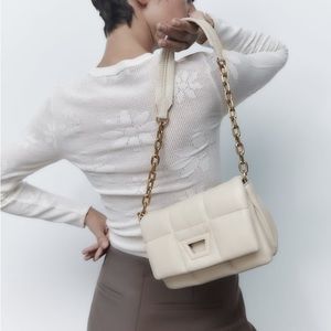 Zara Ecru Quilted Mini Shoulder Bag
